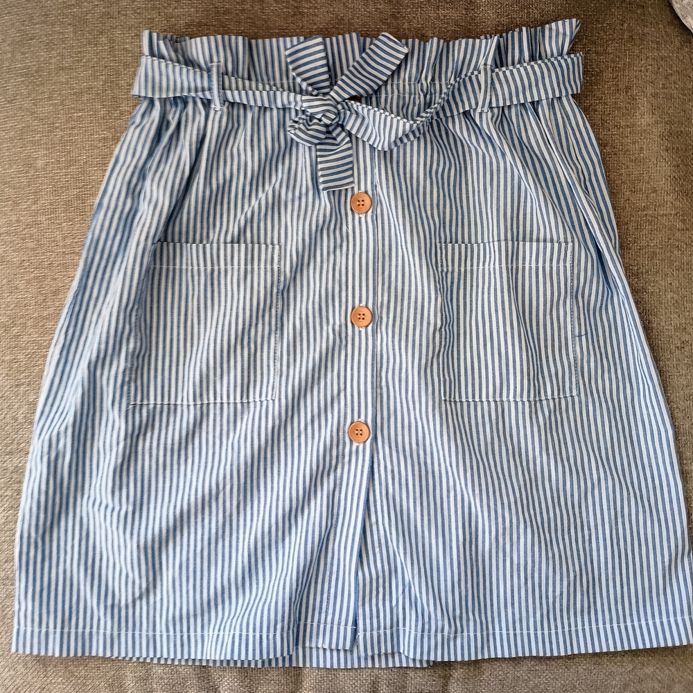 Rare Editions Striped Mini Skirt with Buttons